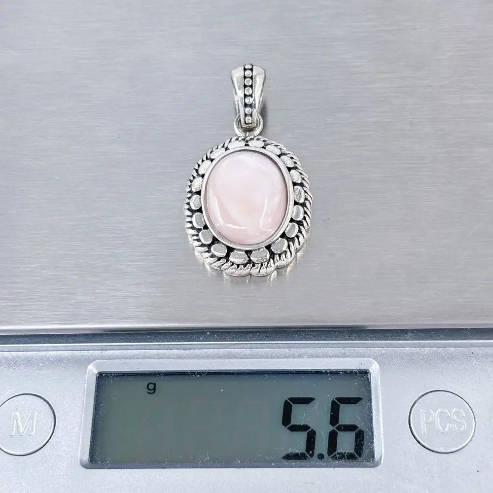Vintage Sterling Silver 925 Pink Mother Of Pearl Cabochon Pendant